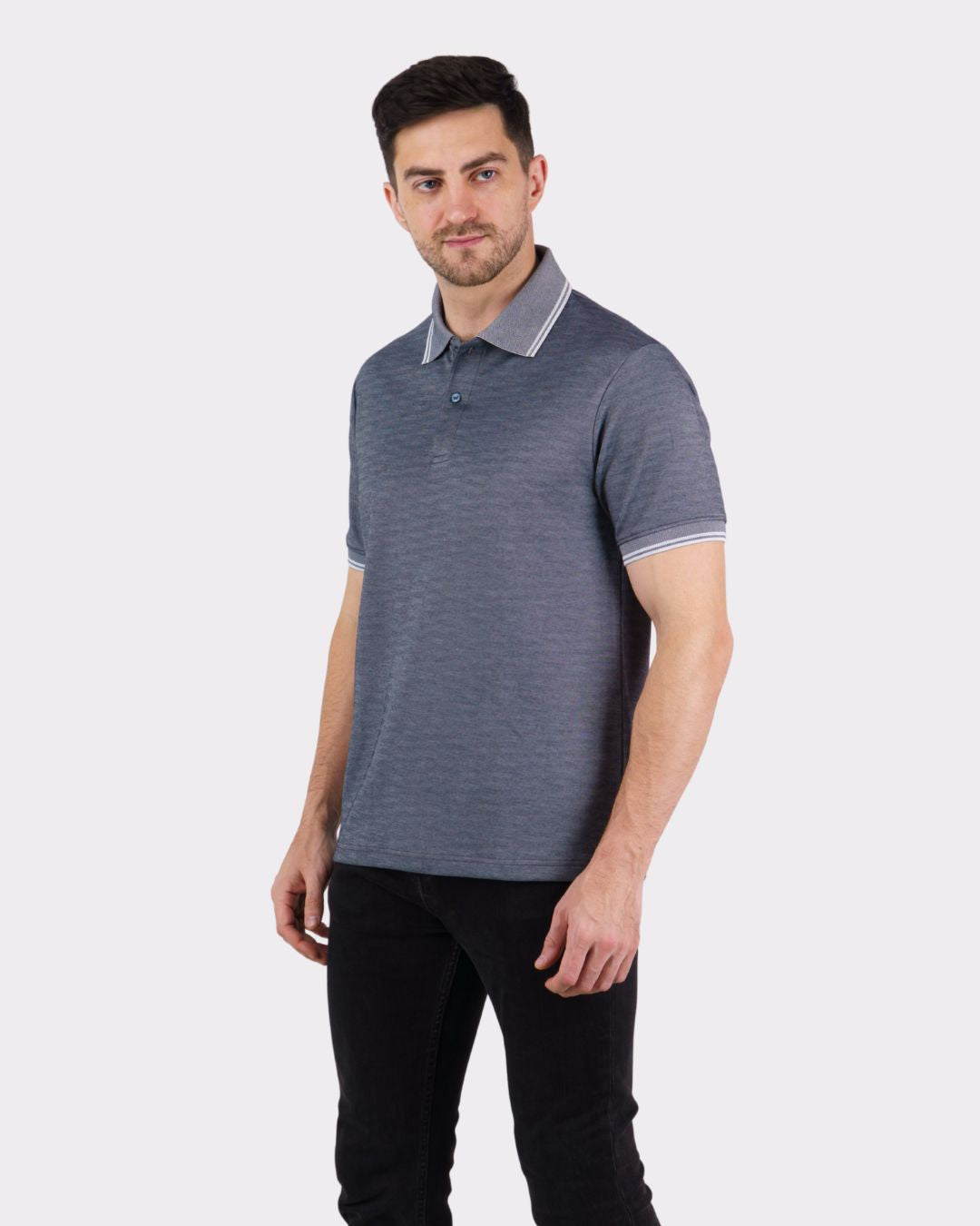 Premium Polo T-Shirt for Men by Bandar Baant Collections in oversized fit with grey color and striped collar