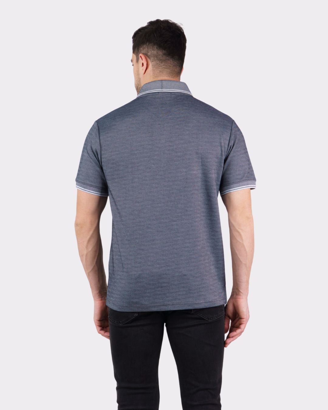 Back view of a man wearing a Premium Polo T-Shirt for Men in gray from Bandar Baant Collections