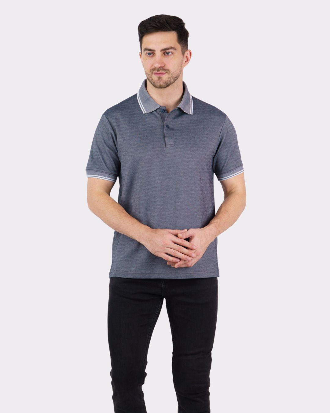 Bandar Baant Collections oversized fit Premium Polo T-Shirt for Men in gray with striped collar