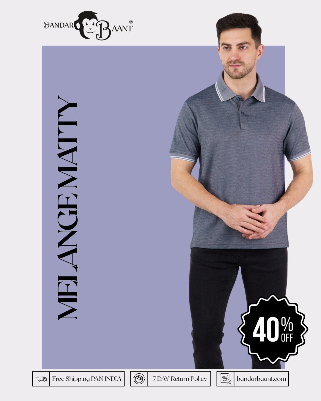 Bandar Baant Collections Premium Polo T-Shirt for Men in oversized fit with melange grey color