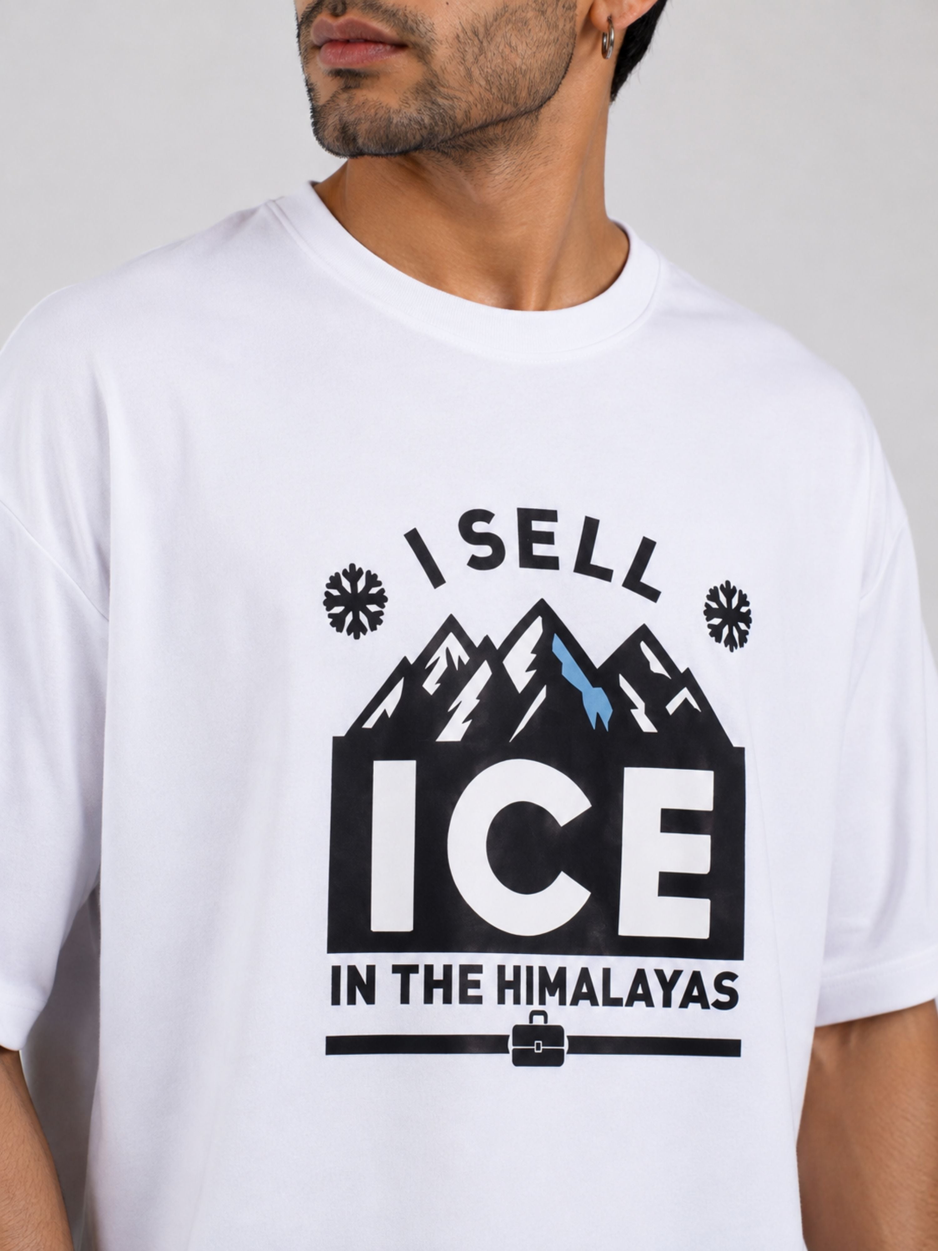 Sales Executive Oversized Tshirt For Men white with I Sell Ice in the Himalayas graphic design
