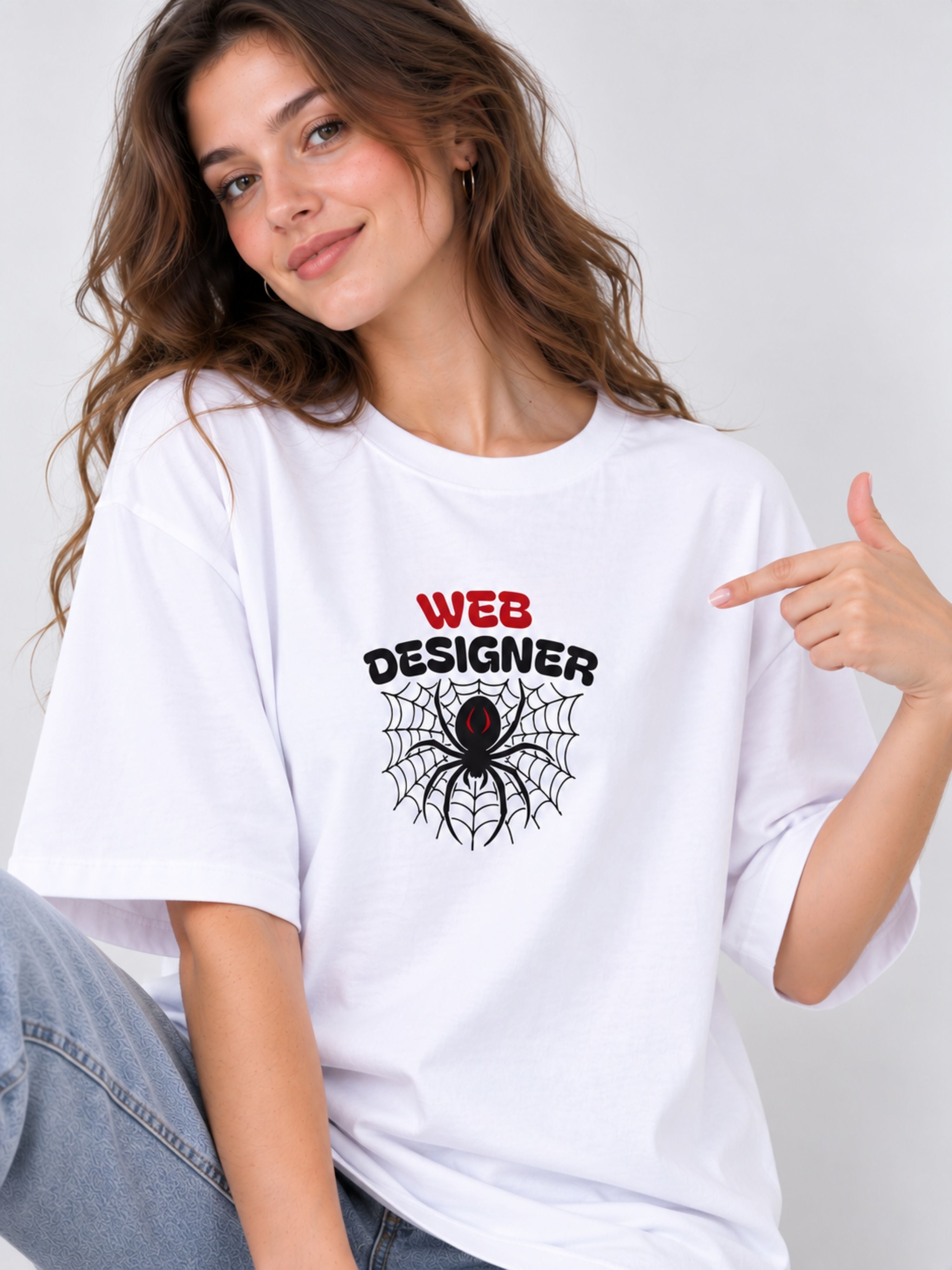 Bandar Baant Collections oversized fit Web Designer T-Shirt For Women with spider web graphic