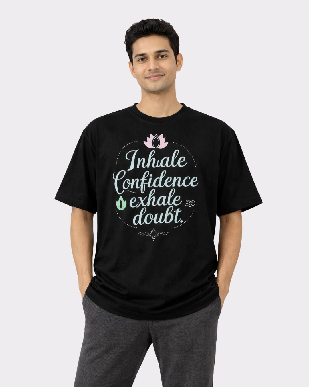 Yoga Instructor Oversized Tshirt For Men in black with motivational text and comfortable fit by Bandar Baant Collections