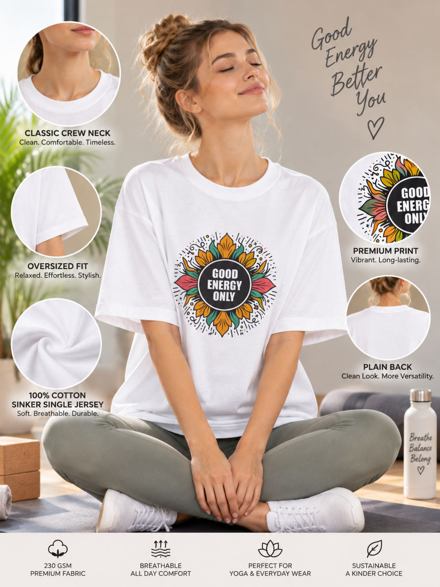 Yoga Instructor Printed T-shirt For Women oversized fit white cotton crew neck with vibrant premium print
