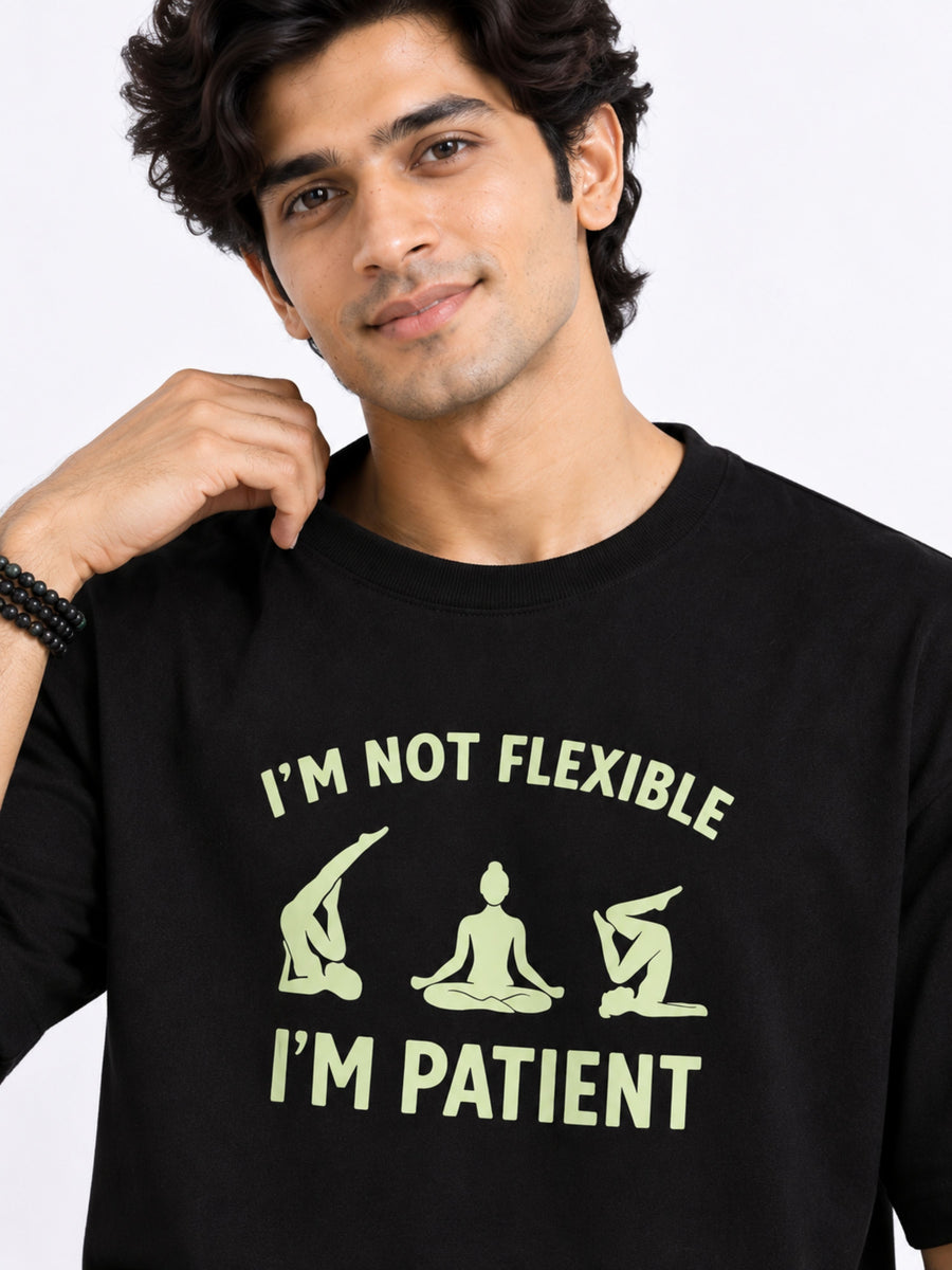 Bandar Baant Collections oversized fit Yoga Instructor Tshirt For Men in black with yoga poses graphic