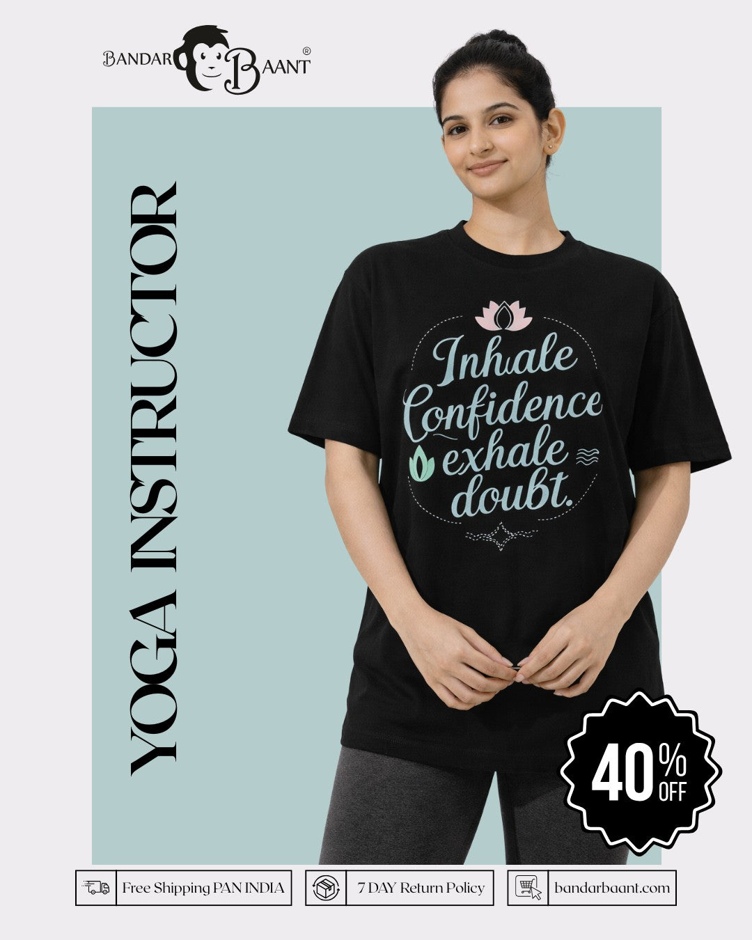 Yoga Oversized T-shirt For Women in black with motivational print from Bandar Baant Collections